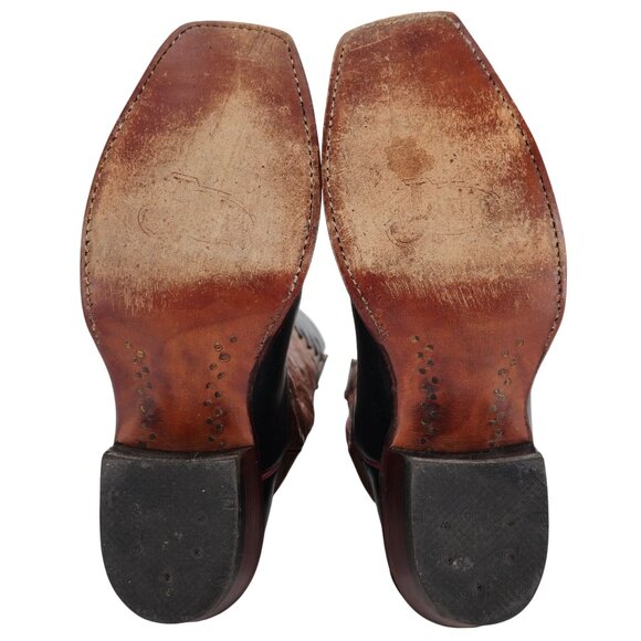 Vintage Justin Cowgirl Womens 7B Black Brown Cowboy Boots Western Square Toe - Picture 4 of 16